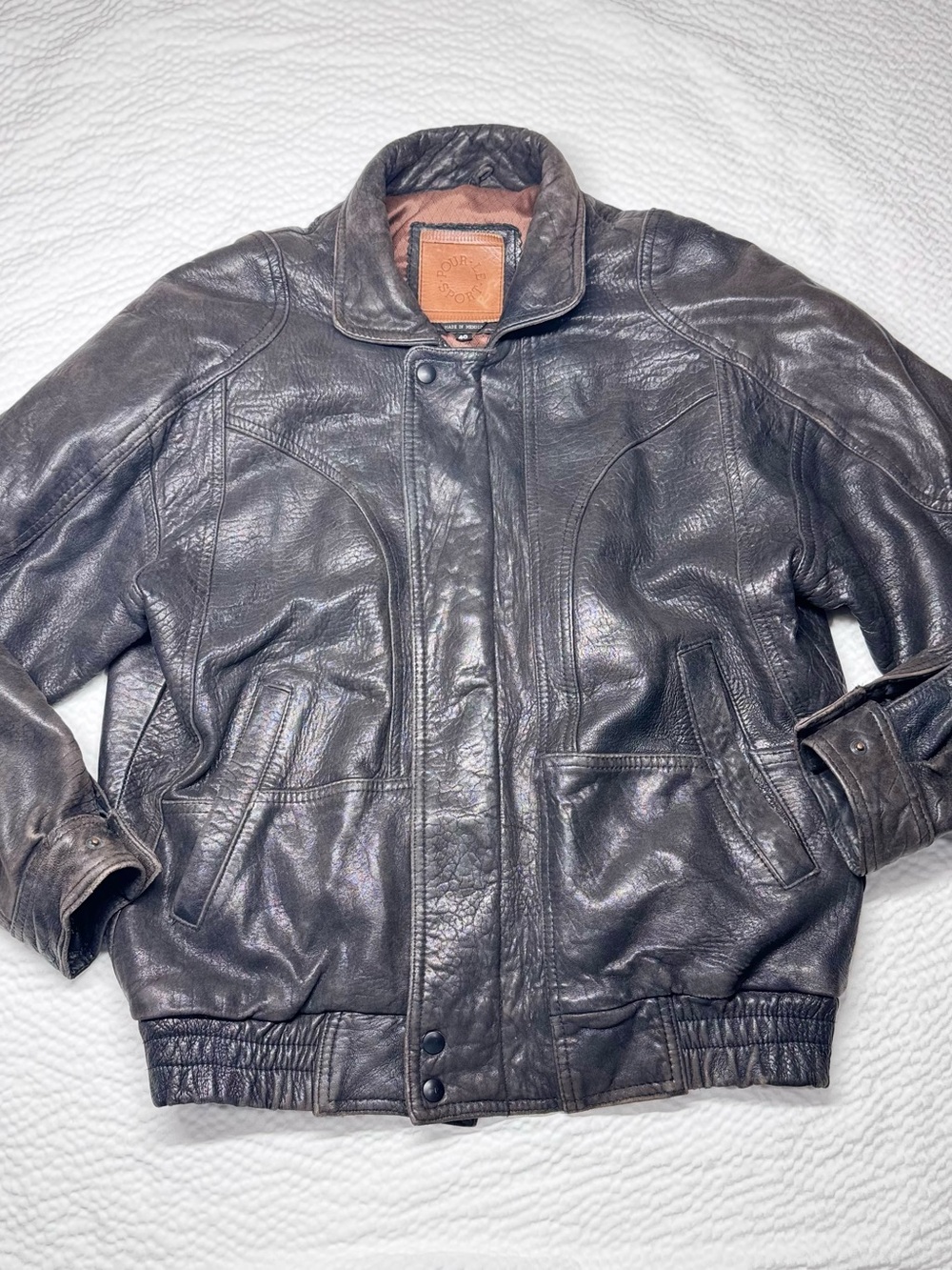 Vintage Pour Le Sport Genuine Leather Bomber Jacket Brown Size 40